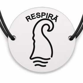 Brățară argint 925 cu bănuț gravat val cu mesajul „Respiră", șnur negru reglabil — R0528