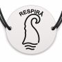 Brățară argint 925 cu bănuț gravat val cu mesajul „Respiră", șnur negru reglabil — R0528