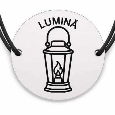 Brățară argint 925 cu bănuț gravat felinar cu mesajul „Lumină", șnur negru reglabil — R0535