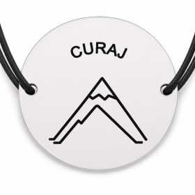 Brățară argint 925 cu bănuț gravat vârf de munte cu mesajul „Curaj", șnur negru reglabil — R0530