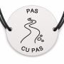 Brățară argint 925 cu bănuț gravat cărare cu mesajul „Pas cu pas", șnur negru reglabil — R0531