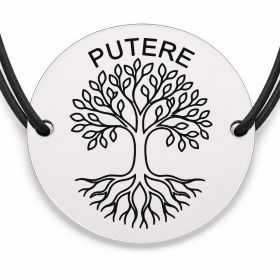 Brățară argint 925 cu bănuț gravat copac cu rădăcini și mesajul „Putere", șnur negru reglabil — R0533