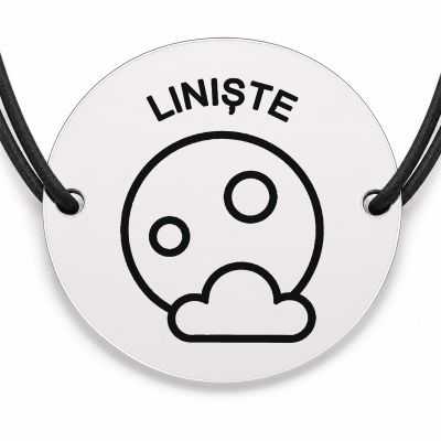 Brățară argint 925 cu bănuț gravat lună cu mesajul „Liniște", șnur negru reglabil — R0536