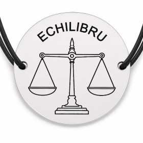 Brățară argint 925 cu bănuț gravat balanță cu mesajul „Echilibru", șnur negru reglabil — R0543