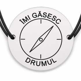 Brățară argint 925 cu bănuț gravat busolă cu mesajul „Îmi găsesc drumul", șnur negru reglabil — R0544