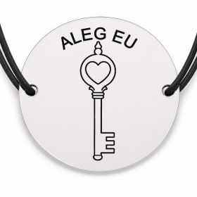 Brățară argint 925 cu bănuț gravat cheie cu mesajul „Aleg eu", șnur negru reglabil — R0545