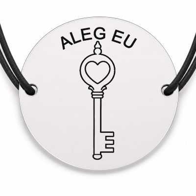 Brățară argint 925 cu bănuț gravat cheie cu mesajul „Aleg eu", șnur negru reglabil — R0545