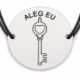 Brățară argint 925 cu bănuț gravat cheie cu mesajul „Aleg eu", șnur negru reglabil — R0545
