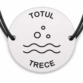 Brățară argint 925 cu bănuț gravat valuri cu mesajul „Totul trece", șnur negru reglabil — R0549