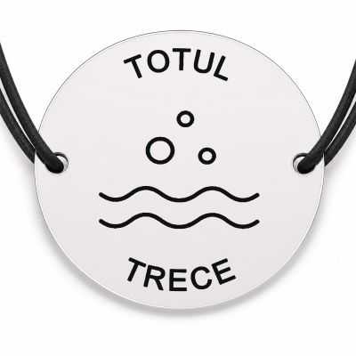 Brățară argint 925 cu bănuț gravat valuri cu mesajul „Totul trece", șnur negru reglabil — R0549
