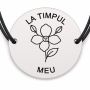 Brățară argint 925 cu bănuț gravat floare care se deschide, cu mesajul „La timpul meu", șnur negru reglabil — R0550