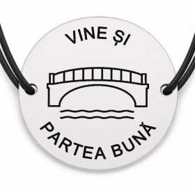 Brățară argint 925 cu bănuț gravat pod cu mesajul „Vine și partea bună", șnur negru reglabil — R0552