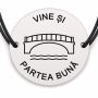 Brățară argint 925 cu bănuț gravat pod cu mesajul „Vine și partea bună", șnur negru reglabil — R0552