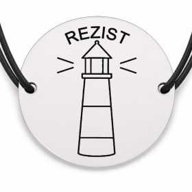 Brățară argint 925 cu bănuț gravat far cu mesajul „Rezist", șnur negru reglabil — R0553
