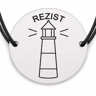 Brățară argint 925 cu bănuț gravat far cu mesajul „Rezist", șnur negru reglabil — R0553