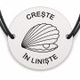 Brățară argint 925 cu bănuț gravat scoică cu mesajul „Cresc în liniște", șnur negru reglabil — R0557