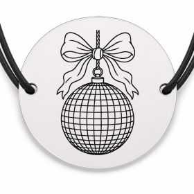 Brățară argint 925 cu bănuț gravat glob disco cu fundiță, șnur negru reglabil — R0578