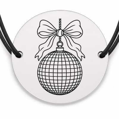 Brățară argint 925 cu bănuț gravat glob disco cu fundiță, șnur negru reglabil — R0578