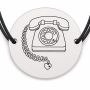 Brățară argint 925 cu bănuț gravat telefon retro cu inimioară, șnur negru reglabil — R0580