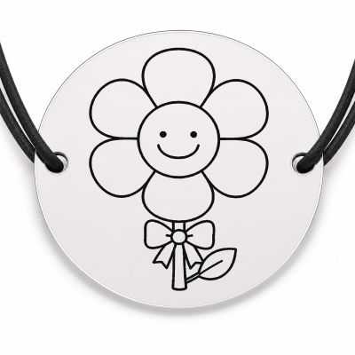 Brățară argint 925 cu bănuț gravat floare retro cu zâmbet, șnur negru reglabil — R0582