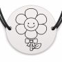 Brățară argint 925 cu bănuț gravat floare retro cu zâmbet, șnur negru reglabil — R0582