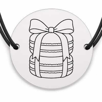 Brățară argint 925 cu bănuț gravat macarons cu fundiță, șnur negru reglabil — R0586