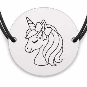 Brățară argint 925 cu bănuț gravat unicorn cu fundiță, șnur negru reglabil — R0591