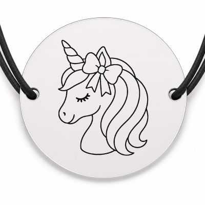 Brățară argint 925 cu bănuț gravat unicorn cu fundiță, șnur negru reglabil — R0591