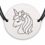 Brățară argint 925 cu bănuț gravat unicorn cu fundiță, șnur negru reglabil — R0591