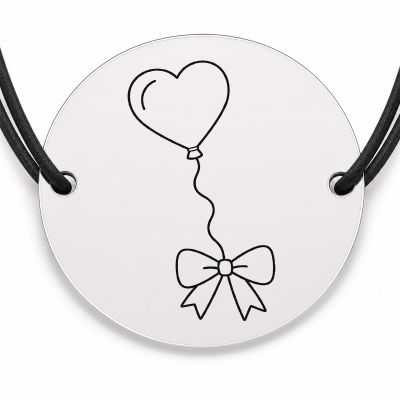 Brățară argint 925 cu bănuț gravat balon inimă cu fundiță, șnur negru reglabil — R0595