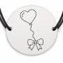 Brățară argint 925 cu bănuț gravat balon inimă cu fundiță, șnur negru reglabil — R0595