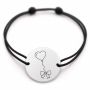 Brățară argint 925 cu bănuț gravat balon inimă cu fundiță, șnur negru reglabil — R0595