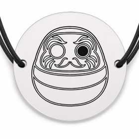 Brățară argint 925 cu bănuț gravat păpușa daruma, șnur negru reglabil — R0639