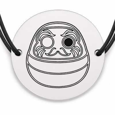 Brățară argint 925 cu bănuț gravat păpușa daruma, șnur negru reglabil — R0639