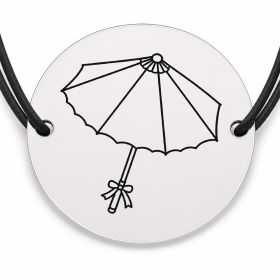 Brățară argint 925 cu bănuț gravat umbrelă japoneză, șnur negru reglabil — R0648