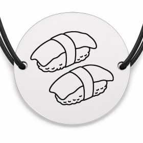 Brățară argint 925 cu bănuț gravat sushi nigiri, șnur negru reglabil — R0662
