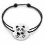 Brățară argint 925 cu bănuț gravat panda cu bambus, șnur negru reglabil — R0669