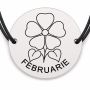 Brățară argint 925 cu bănuț gravat violeta februarie, șnur negru reglabil — R0680
