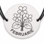 Brățară argint 925 cu bănuț gravat buchet violete februarie, șnur negru reglabil — R0681