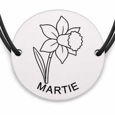 Brățară argint 925 cu bănuț gravat narcisa martie, șnur negru reglabil — R0682
