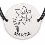 Brățară argint 925 cu bănuț gravat narcisa martie, șnur negru reglabil — R0682