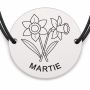 Brățară argint 925 cu bănuț gravat buchet narcise martie, șnur negru reglabil — R0683