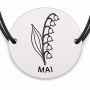 Brățară argint 925 cu bănuț gravat lacramioara mai, șnur negru reglabil — R0686