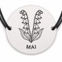 Brățară argint 925 cu bănuț gravat buchet lacramioare mai, șnur negru reglabil — R0687