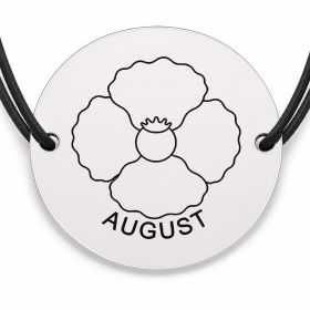 Brățară argint 925 cu bănuț gravat mac august, șnur negru reglabil — R0692