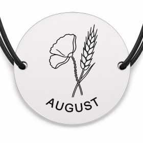 Brățară argint 925 cu bănuț gravat mac cu spic august, șnur negru reglabil — R0693