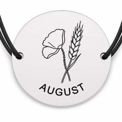Brățară argint 925 cu bănuț gravat mac cu spic august, șnur negru reglabil — R0693