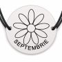 Brățară argint 925 cu bănuț gravat aster septembrie, șnur negru reglabil — R0694