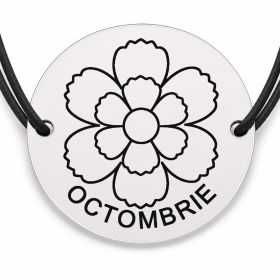 Brățară argint 925 cu bănuț gravat crăiță octombrie, șnur negru reglabil — R0696