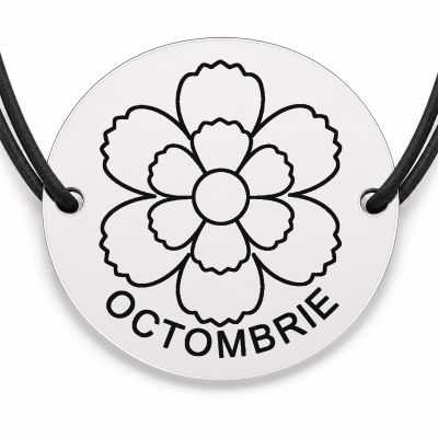 Brățară argint 925 cu bănuț gravat crăiță octombrie, șnur negru reglabil — R0696